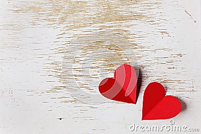 Valentines day card with hearts on a wooden background Stock Photo