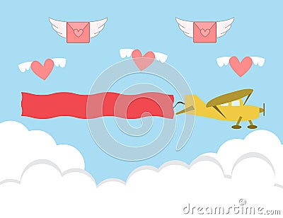 Valentines day card with retro sailplane. blank text area Vector Illustration