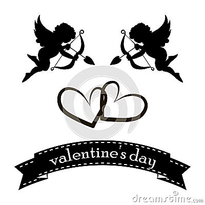 Valentines day cards with ornaments, hearts, angel and arrow Vector Illustration