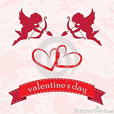 Valentines day cards with ornaments, hearts, angel and arrow Vector Illustration