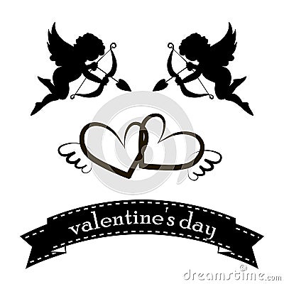 Valentines day cards with ornaments, hearts, angel and arrow Vector Illustration