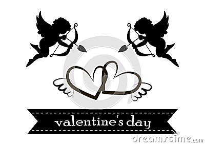 Valentines day cards with ornaments, hearts, angel and arrow Vector Illustration