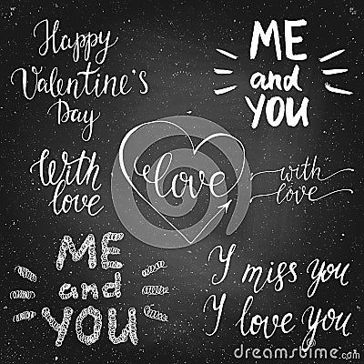 Valentines day chalk calligraphy lettering set Vector Illustration