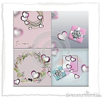 Valentines day collage with hearts Cartoon Illustration