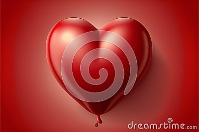 Valentines day concept beautiful heart balloon on red, 3d rendering Cartoon Illustration