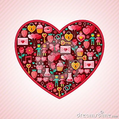 Valentines Day Concept. Flat icons arrange in the Vector Illustration