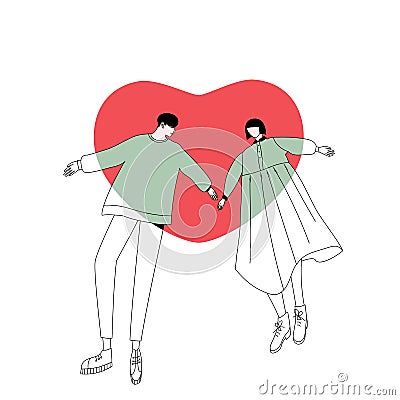 Couple in love and big heart. Vector Illustration