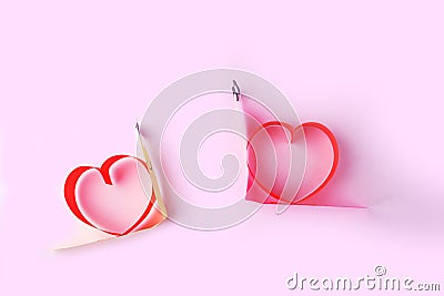 Valentines day craft, greeting card. DIY and kid`s creativity. Step by step instruction: how to make snail with heart. Step6 glue Stock Photo