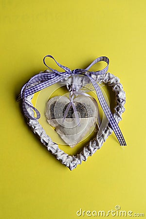 Valentines day.Decorative heart with a lavender inside another heart made of wood Stock Photo