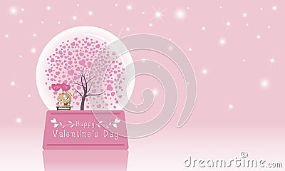 Valentines day design of couple bear and heart tree in snowball Vector Illustration