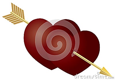 Valentines Day Double Hearts with Arrow Vector Illustration