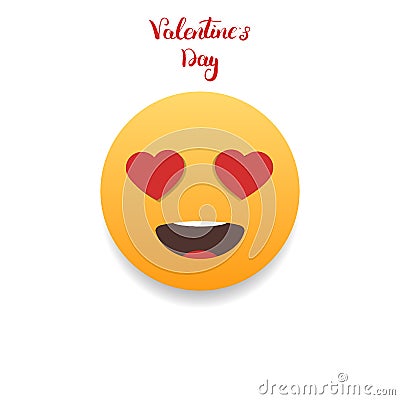 Valentines Day emoticon. Emoji with hearts eyes Vector Illustration