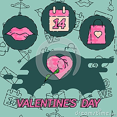 Valentines Day flat concept icons Vector Illustration