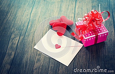 Valentines day gift box pink Envelope love mail Valentine Letter Card with Red Heart Love romantic Stock Photo