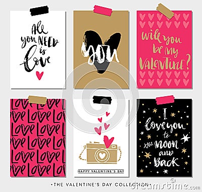 Valentines day gift tags and cards with calligraphy. Vector Illustration