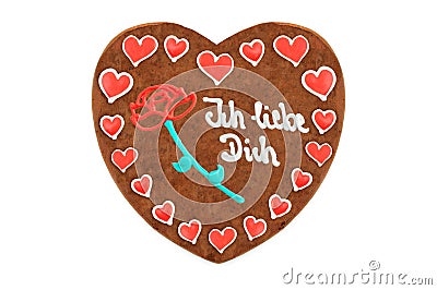 Valentines day Gingerbread heart german words ich liebe dich en Stock Photo