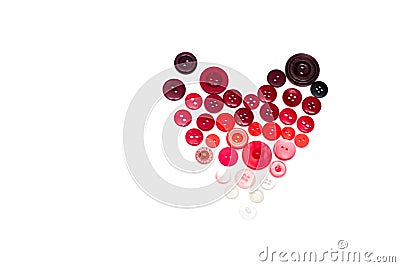 Valentines day greeting card with copy space. Poster Heart from buttons on white background. Romantic craft Stock Photo