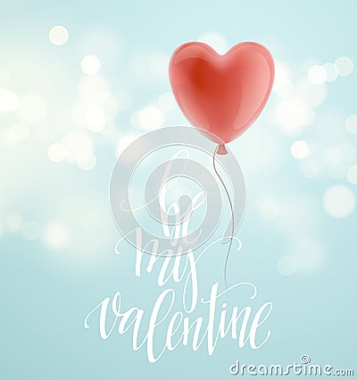 Valentines day greeting card with red heart shape balloon. Vector illustration Vector Illustration