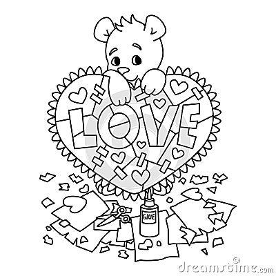 Valentines day greeting card with teddy bear with scrapbook heart. 14 february greeting card with hearts. Vector illustration Vector Illustration