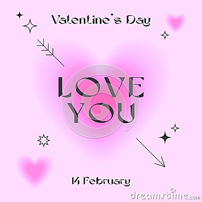 Valentines Day greeting card template in 90s style.Romantic vector illustrations in y2k aesthetic Vector Illustration