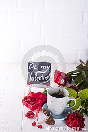 Valentine coffee with roses Stock Photo