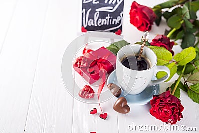 Valentine coffee with roses Stock Photo