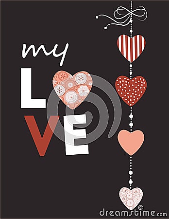 Valentines Day greeting card. Vector Illustration