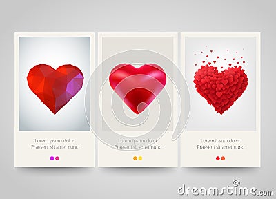 Valentines day heart vertical banners. Love, relationship, wedding concept. Poster, flyer or ticket design. Vector Illustration