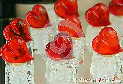 Valentines day hearts made of Murano glass Stock Photo