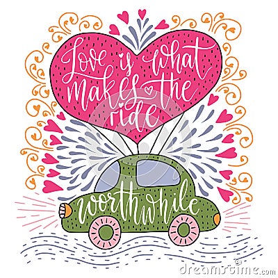 Valentines Day Lettering. Handwritten Romantic Greeting Card. Vector Illustration