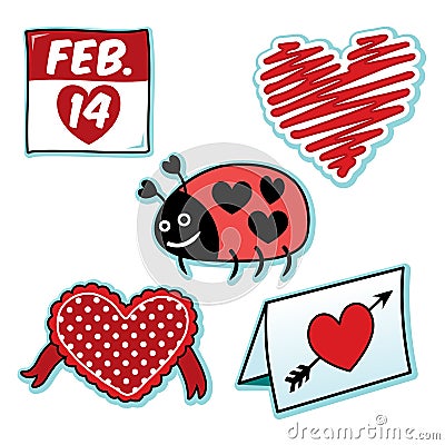 Valentines day love bug ladybug heart icon set Vector Illustration