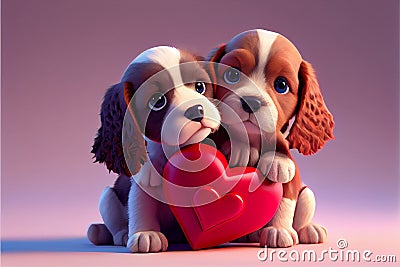 Valentines day love cartoon pets puppy puppies dog dogs heart hearts Stock Photo