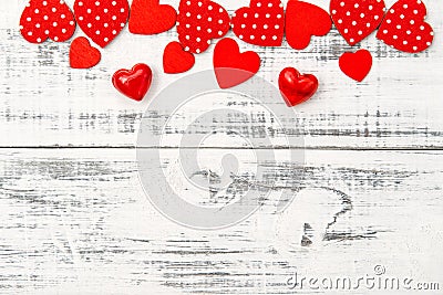 Valentines Day Love concept Red hearts bright wooden background Stock Photo