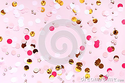 Valentines day, love pink greeting background. Flat lay with colorful dot pattern. Stock Photo