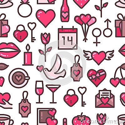 Valentines Day Love seamless pattern Vector Illustration