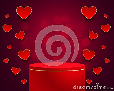 valentines day lovely card with 3d podium and love hearts Vector Illustration