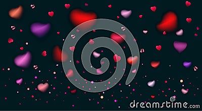 Romance love hearts rose petals blurred confetti Vector Illustration