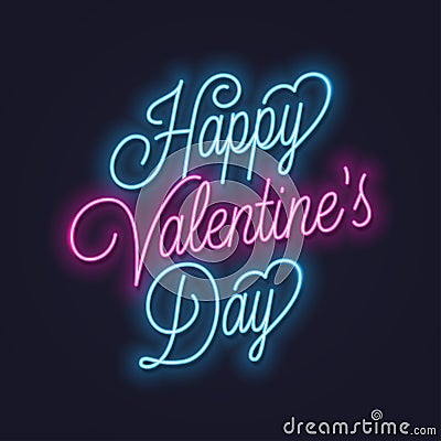 Valentines day neon sign. Vintage valentine lettering neon Vector Illustration