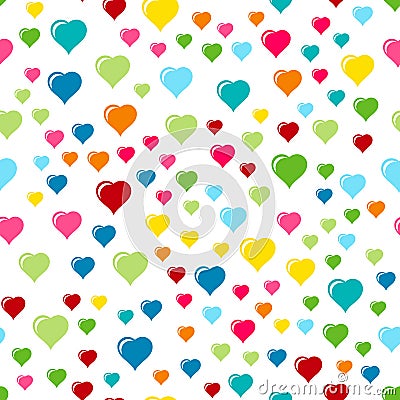 Valentines day, Party decor. Vector carnaval seamless colorful pattern. Kids festive background with confetti like hearts. Vector Vector Illustration