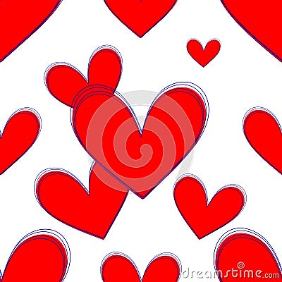 Festive cute romantic seamless pattern. Red hearts on a white background. Vector Illustration