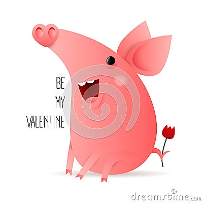 Valentines day pig with flower Stock Photo