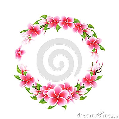 Valentines day postcard Wedding invitation card wreath with Plumeria flowers Vector Illustration