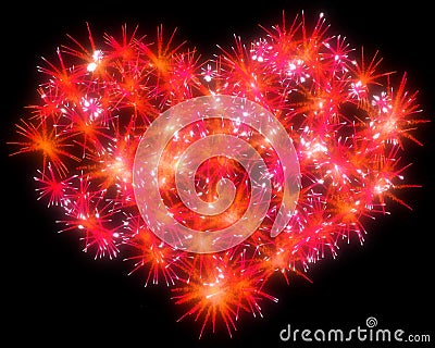 Valentines Day red Fireworks heart shape Stock Photo