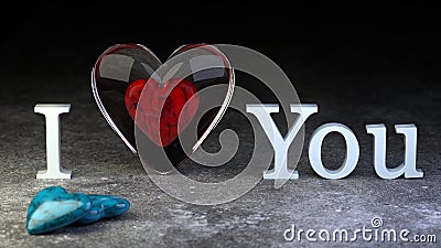 Valentines day - red heart inside glass heart - 3d ilustration. Stock Photo