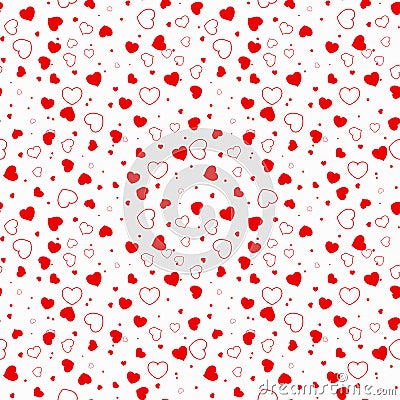 Valentines day red hearts pattern. Love semless pattern from gentle flying red hearts. Flat vector cartoon illustration. Objects i Cartoon Illustration