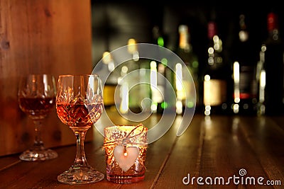 Valentines Day Romantic Candlelight Drinks Stock Photo