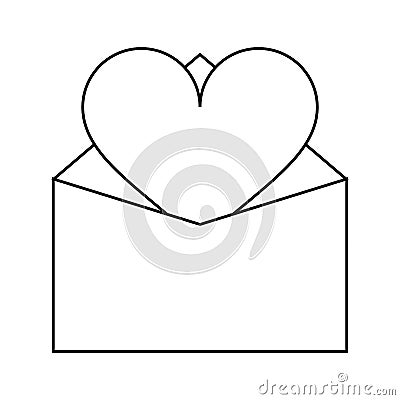 Valentines day romantic mail heart envelope open outline Vector Illustration