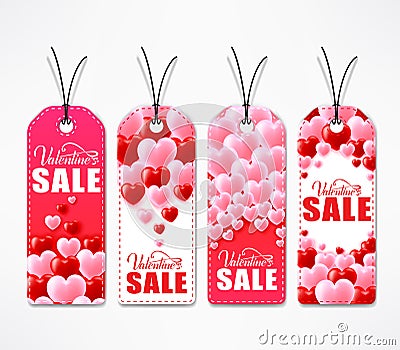 Valentines Day Sale Creative Tags In Red And White Color Vector Illustration