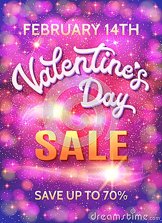 Valentines day sale poster on abstract background. Vector Illustration