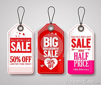 Valentines day sale price tags and labels vector set with half price Vector Illustration